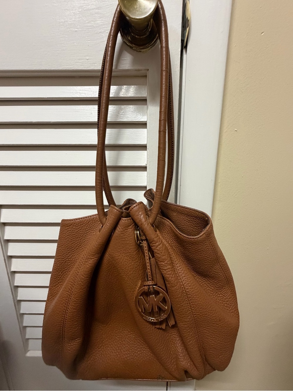 Michael Kors Brown Pebbled Leather Drawstring Shoulder Bag